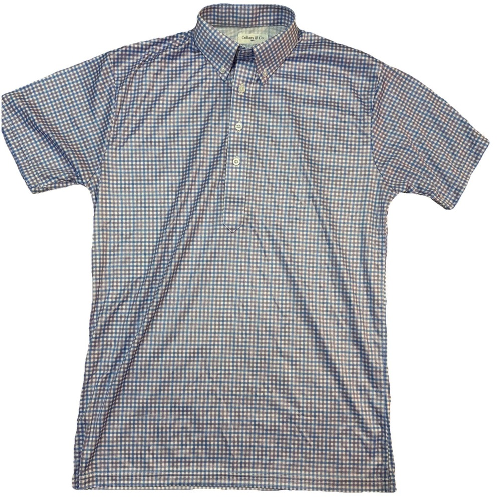 Collars & Co Men's Small Check Dress‎ Collared Short Sleeve Purple Blue White